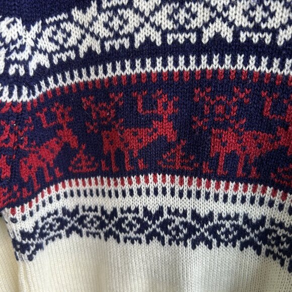 Vintage 1970's  Knit Holiday Moose Reindeer Christmas Ski Sweater Size Medium - Picture 5 of 7